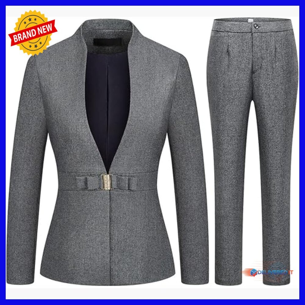 Slim Fit Blazer Pantsuit Set For Office Work Business Professional Attire